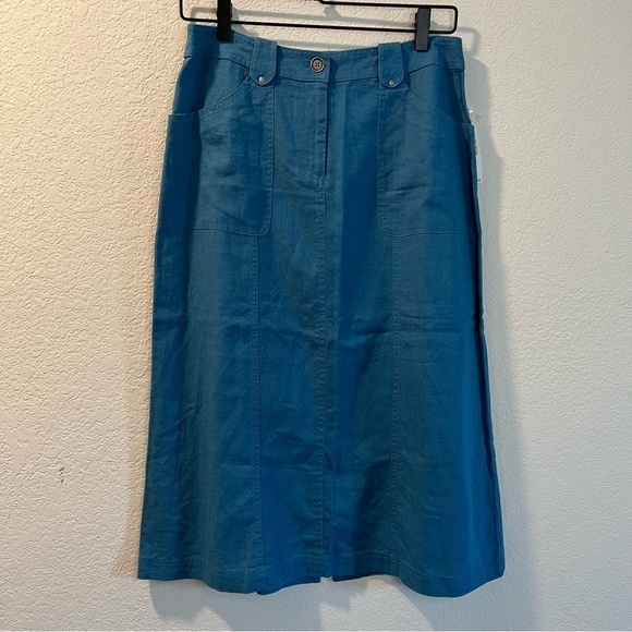 Women’s new Pendleton blue midi length linen blend skirt size 4